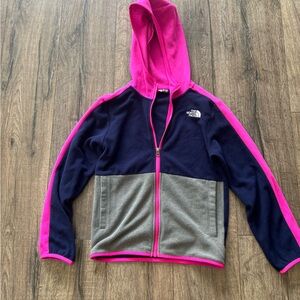 Girls North Face Glacier zip hoodie 10/12 hot pink and navy